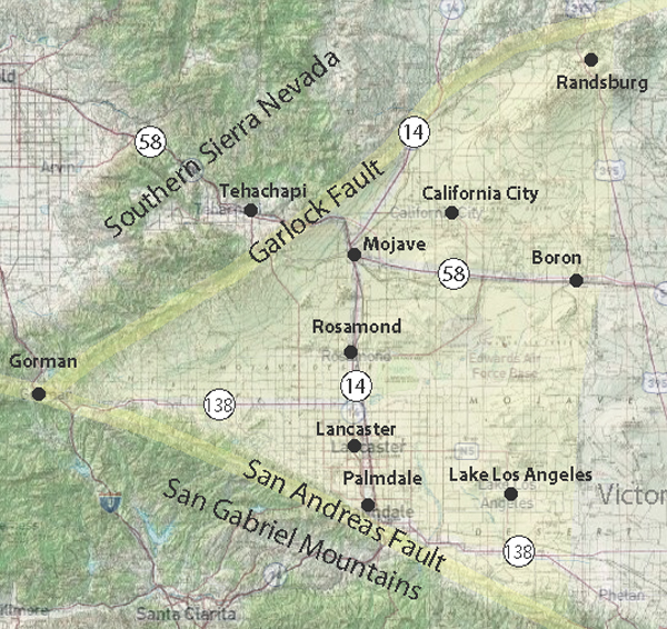 Map illustrating the basic geography of the greater Antelope Valley