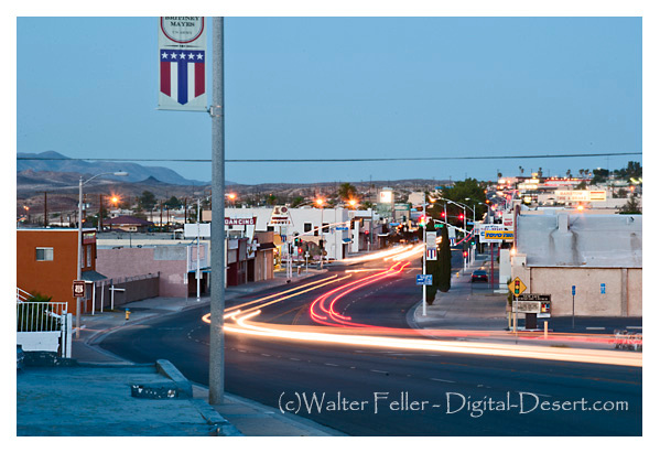 Photo of downtown Barstow after sunset