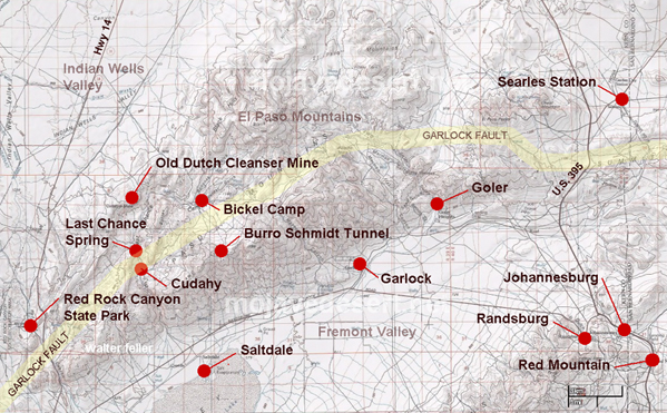 Map of the El Paso Mountains in the Mojave Desert including location of Garlock fault