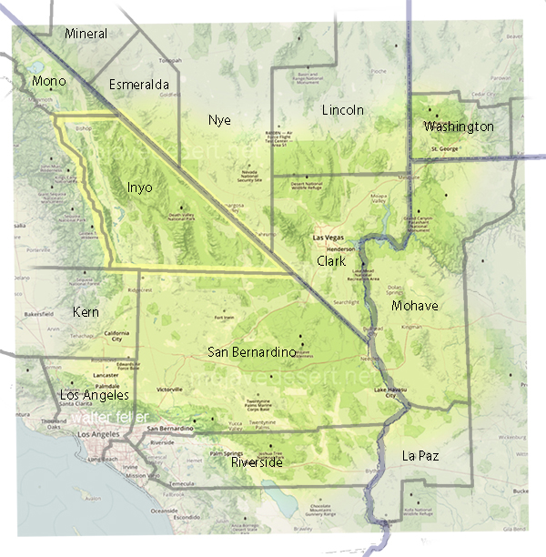 Mojave Desert Counties map highlighting Inyon County