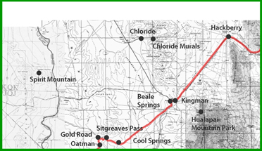Map of historic Route 66 through the Kingman section of the Mojave Desert